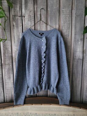 MEXX Blue Ruffle Trim Knit Cardigan Sweater Size L NWT